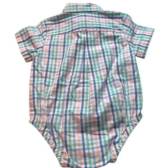 Little Me Boys One Piece with Bow Tie 6 months Pastel White Blue Green Snaps - Picture 5 of 7